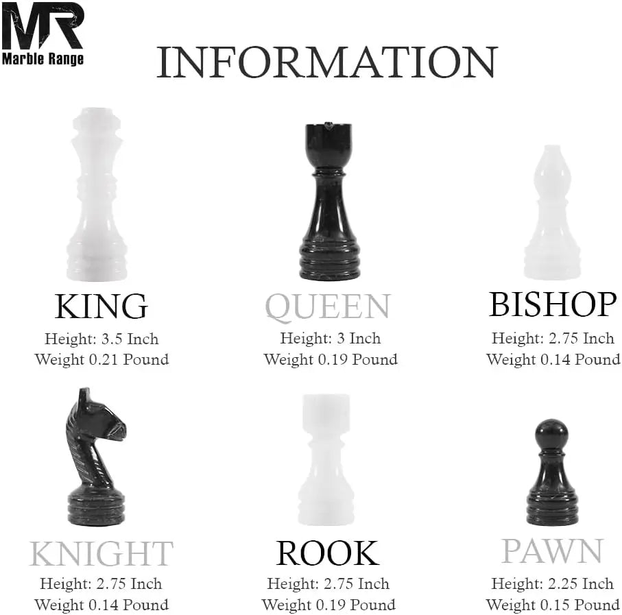 Marble Chess Set for Adults 15" Handmade White & Black Board Game with 32 Chess Pieces, 2 Extra Queens & Storage Box, Luxury Travel Game, Elegant Gift for Home Decor