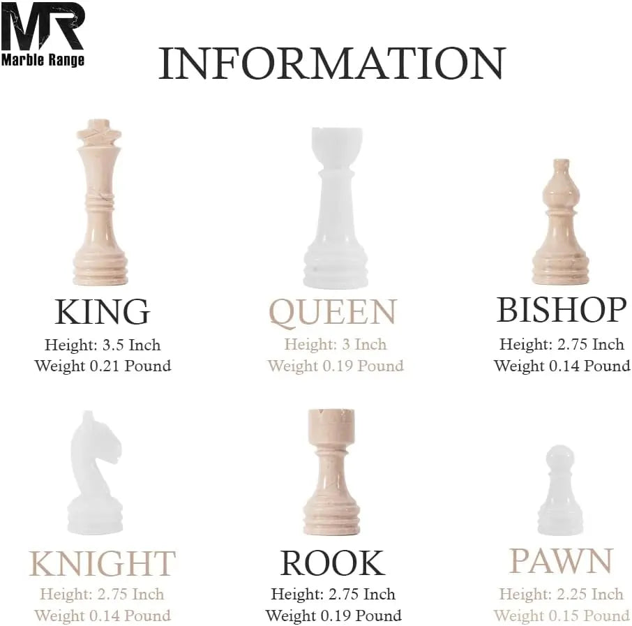 Marble Chess Set for Adults 15" Handmade White & Verona Board Game with 32 Chess Pieces, 2 Extra Queens & Storage Box, Luxury Travel Game, Elegant Gift for Home Decor