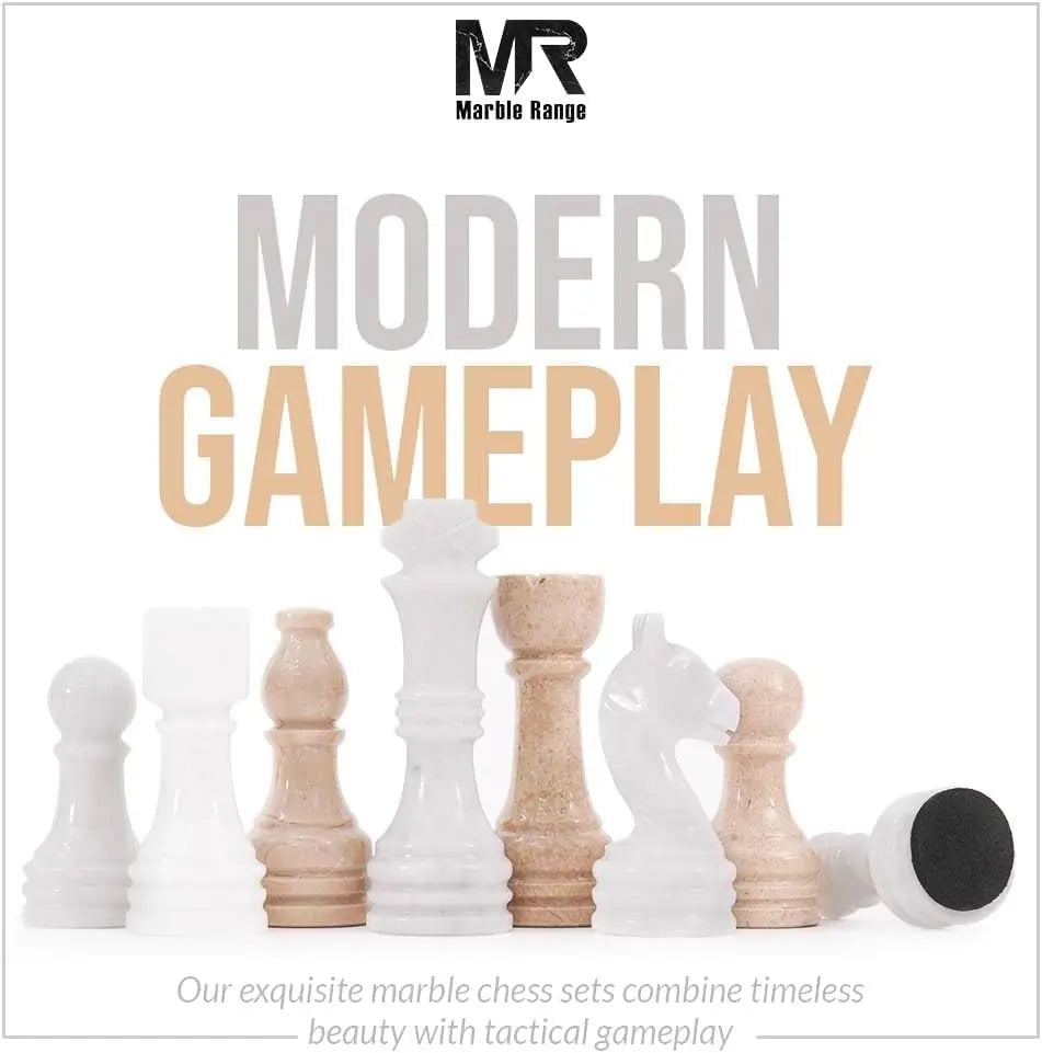 Marble Chess Set for Adults 15" Handmade Verona & White Board Game with 32 Chess Pieces, 2 Extra Queens & Storage Box, Luxury Travel Game, Elegant Gift for Home Decor