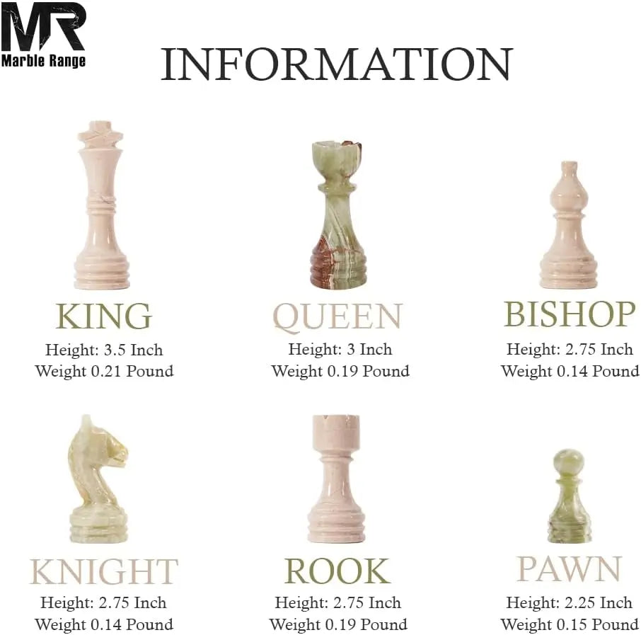 Marble Chess Set for Adults 15" Handmade Verona & Green Onyx Board Game with 32 Chess Pieces, 2 Extra Queens & Storage Box, Luxury Travel Game, Elegant Gift for Home Decor