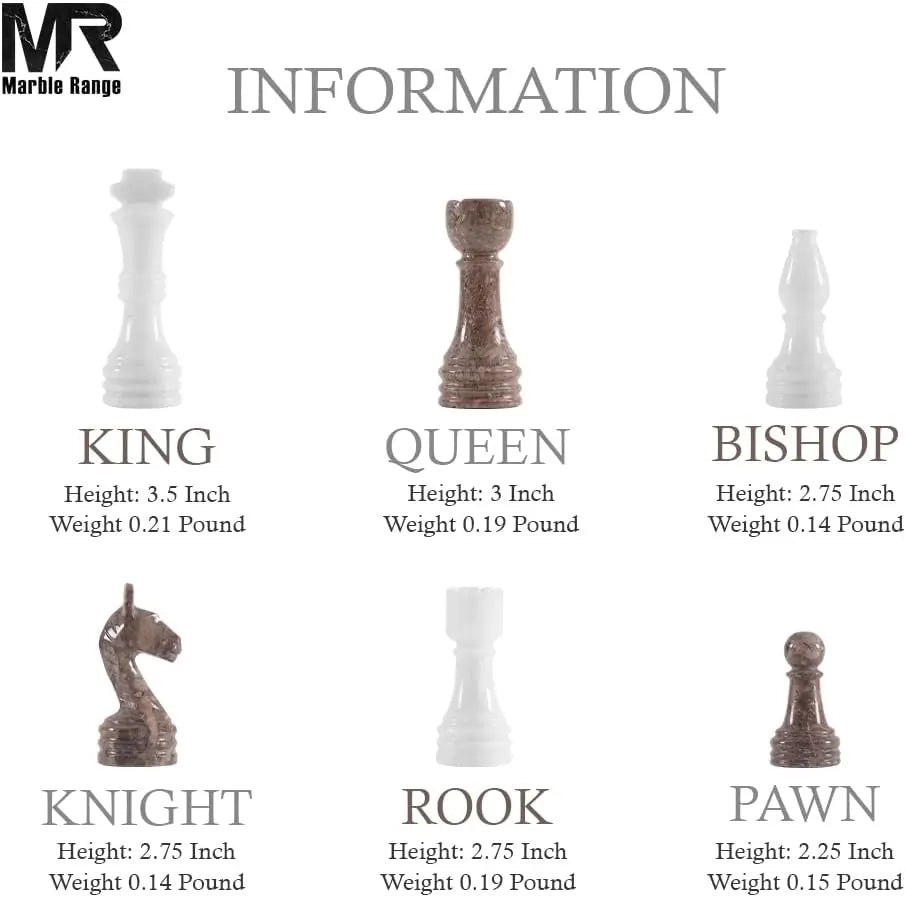 Marble Chess Set for Adults 15" Handmade White & Oceanic Board Game with 32 Chess Pieces, 2 Extra Queens & Storage Box, Luxury Travel Game, Elegant Gift for Home Decor
