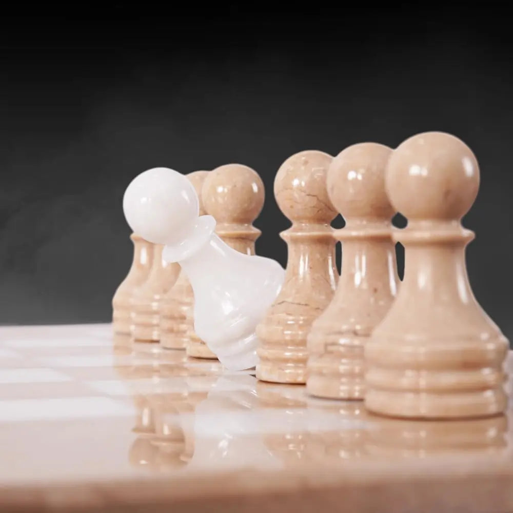 Marble Chess Set for Adults 15" Handmade Verona & White Board Game with 32 Chess Pieces, 2 Extra Queens & Storage Box, Luxury Travel Game, Elegant Gift for Home Decor