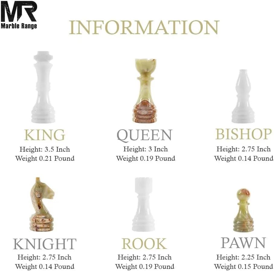 Marble Chess Set for Adults 15" Handmade White & Green Onyx Board Game with 32 Chess Pieces, 2 Extra Queens & Storage Box, Luxury Travel Game, Elegant Gift for Home Decor