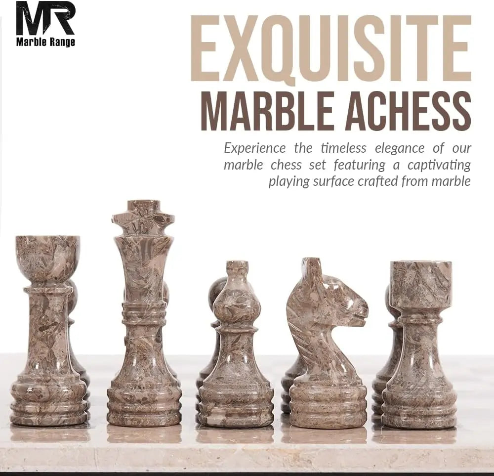 Marble Chess Set for Adults 15" Handmade Verona & Oceanic Board Game with 32 Chess Pieces, 2 Extra Queens & Storage Box, Luxury Travel Game, Elegant Gift for Home Decor