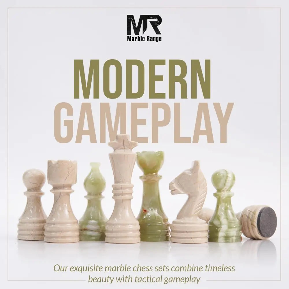 Marble Chess Set for Adults 15" Handmade Verona & Green Onyx Board Game with 32 Chess Pieces, 2 Extra Queens & Storage Box, Luxury Travel Game, Elegant Gift for Home Decor
