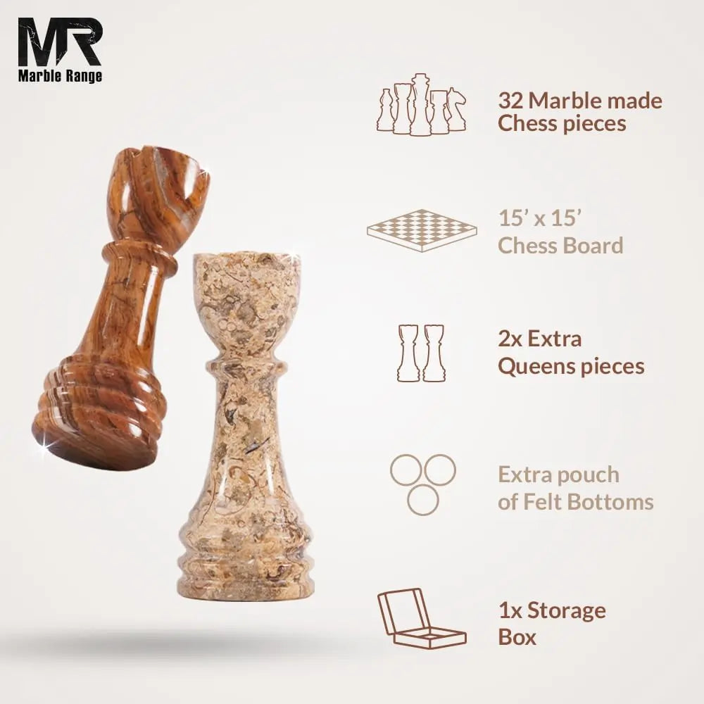 Board Game with 32 Chess Pieces, 2 Extra Queens & Storage Box, Luxury Travel Game, Elegant Gift for Home Decor