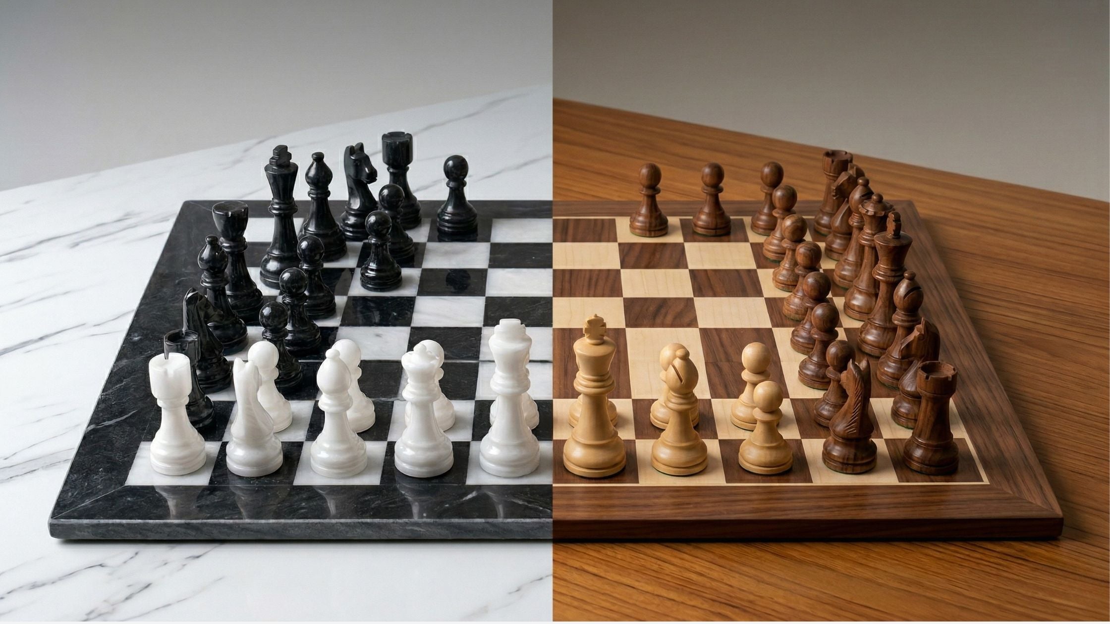 marble vs wood chess set