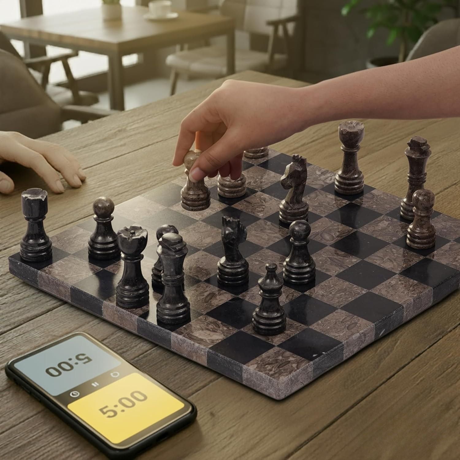 Oceanic And Black Luxury Borderless Marble Chess Set