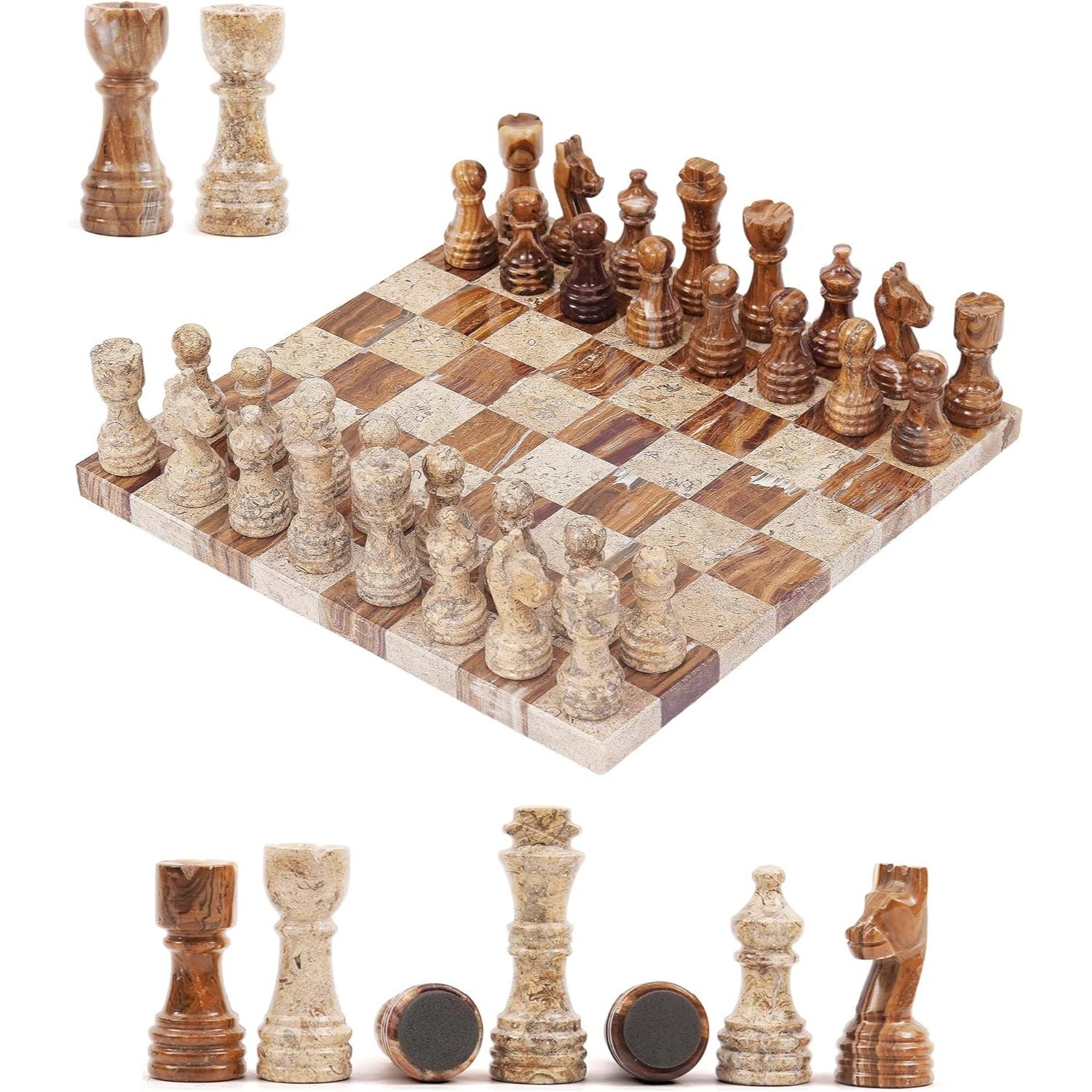 Coral And Red Luxury Borderless Marble Chess Board & Pieces with Extra Queens