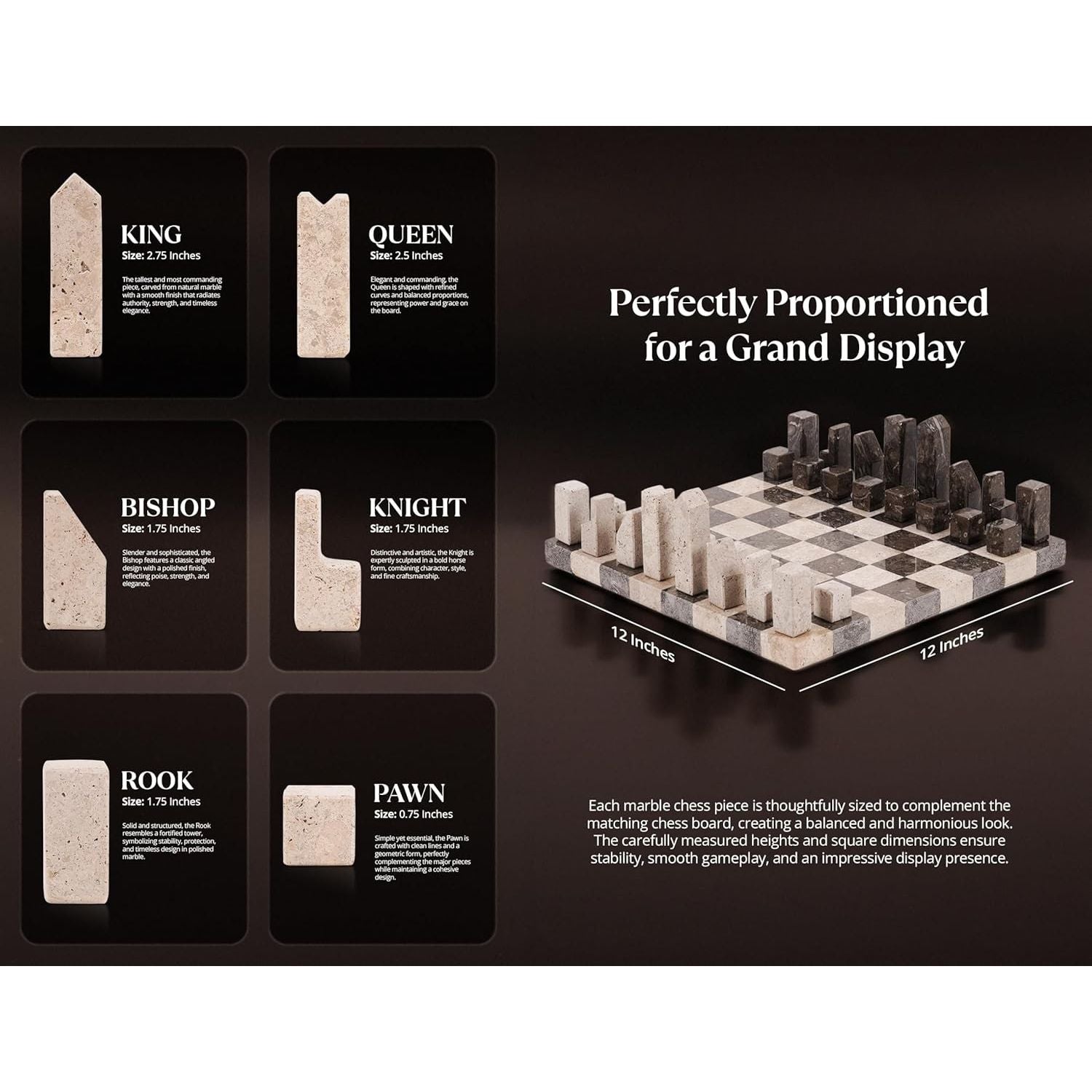 Premium Borderless Marble Chess Set with Minimalist Pieces