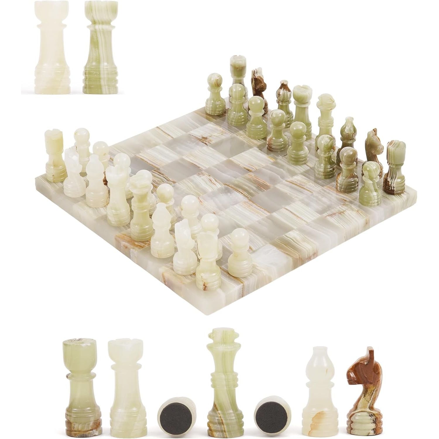 White Onyx And Green Luxury Borderless Marble Chess Board & Pieces