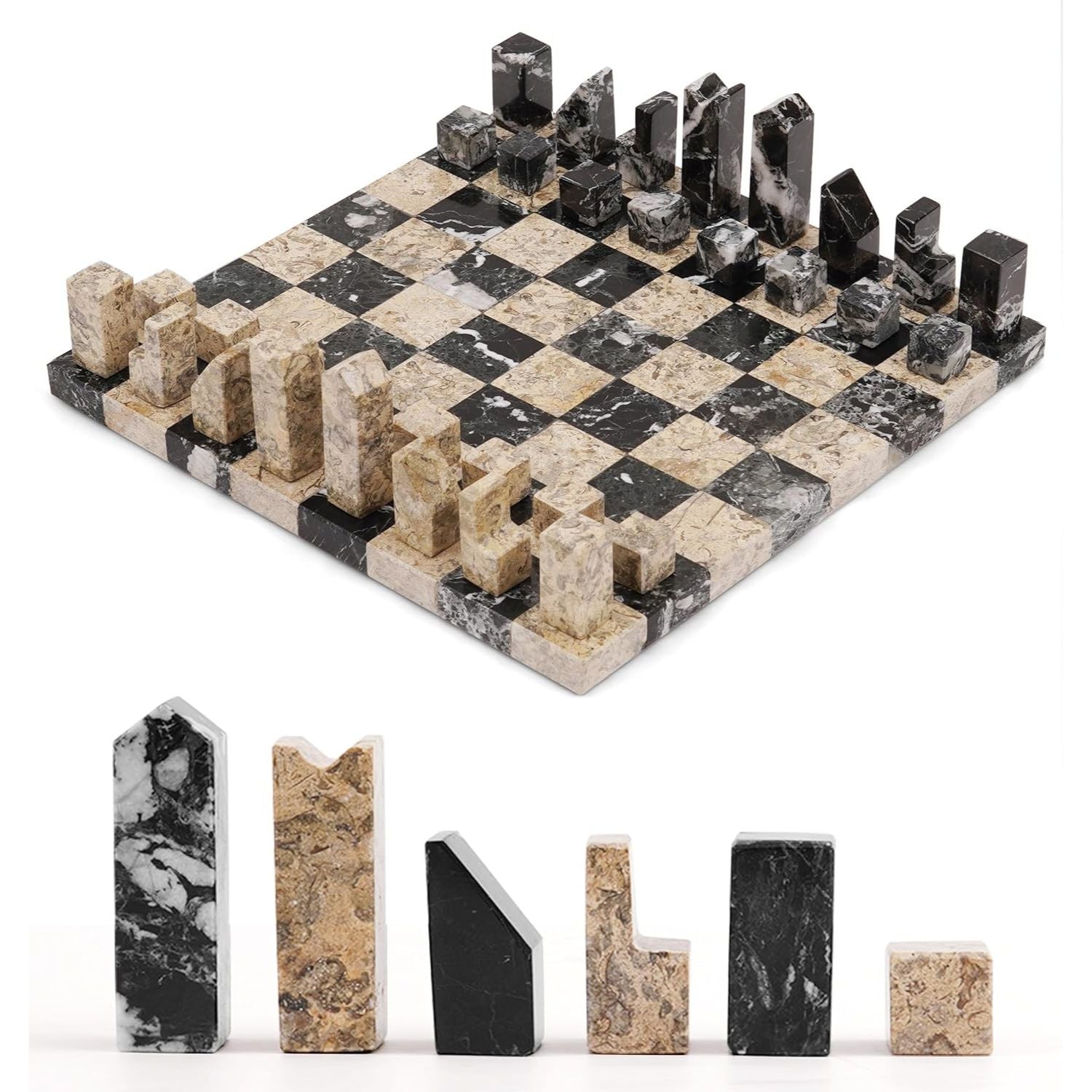 Zebra Black And Coral Borderless Marble Chess Board