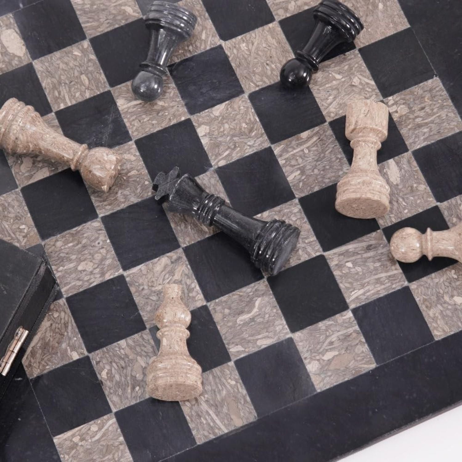 marble chess board and pieces