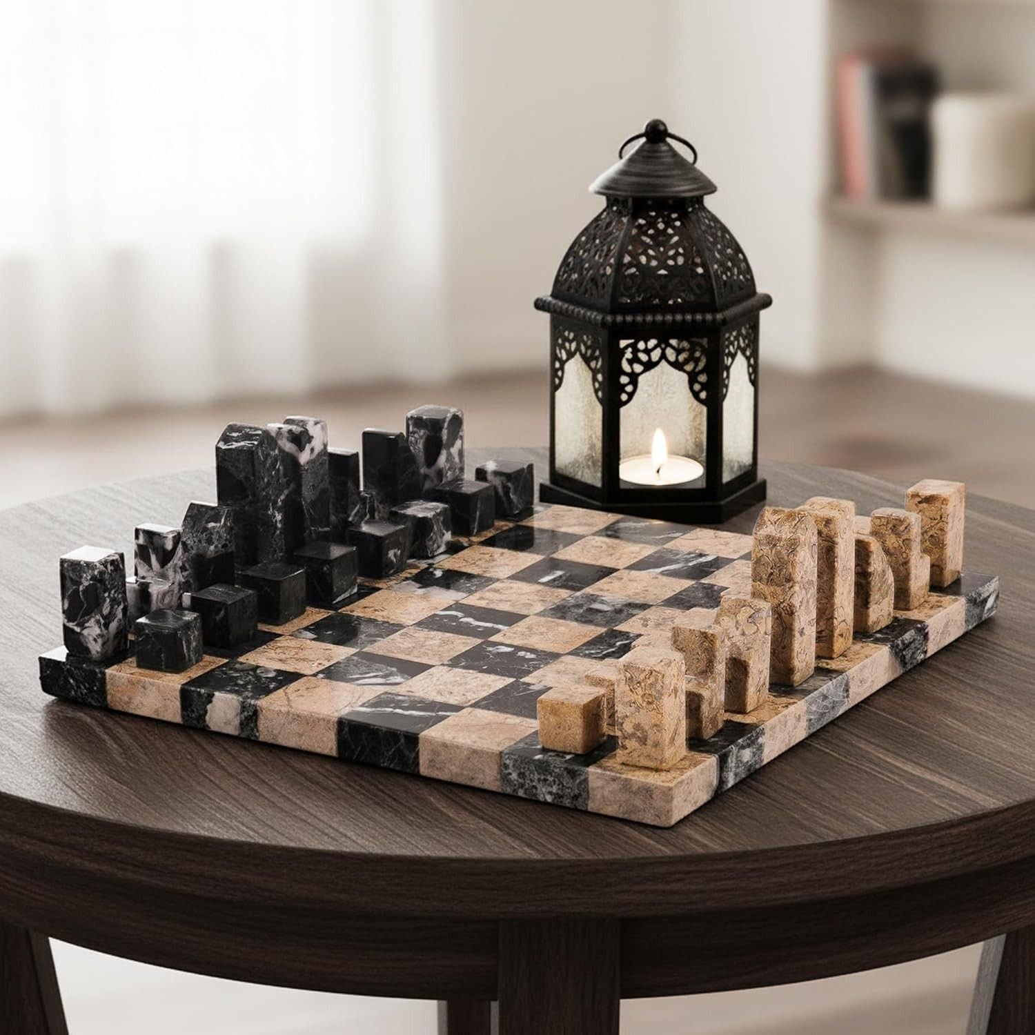 Zebra Black And Coral Borderless Marble Chess Board
