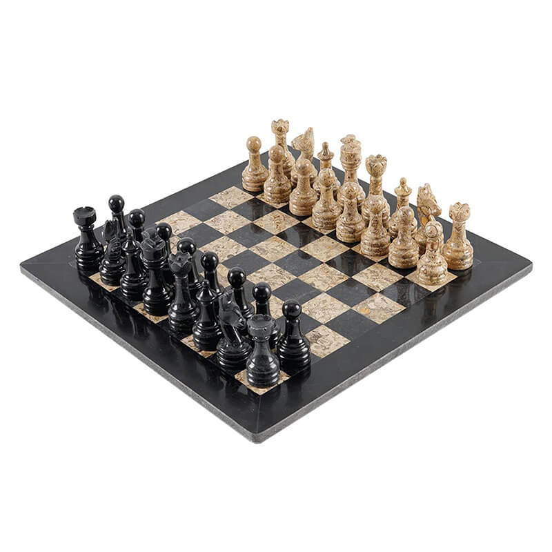 12 Inch Black Coral Marble Chess Sets