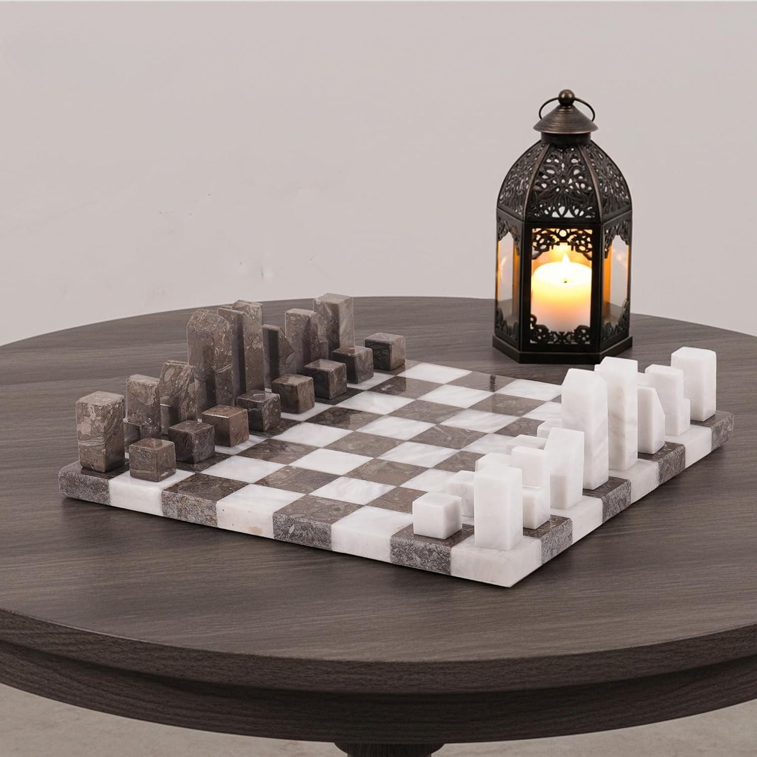 White And Oceanic Borderless Marble Chess Board