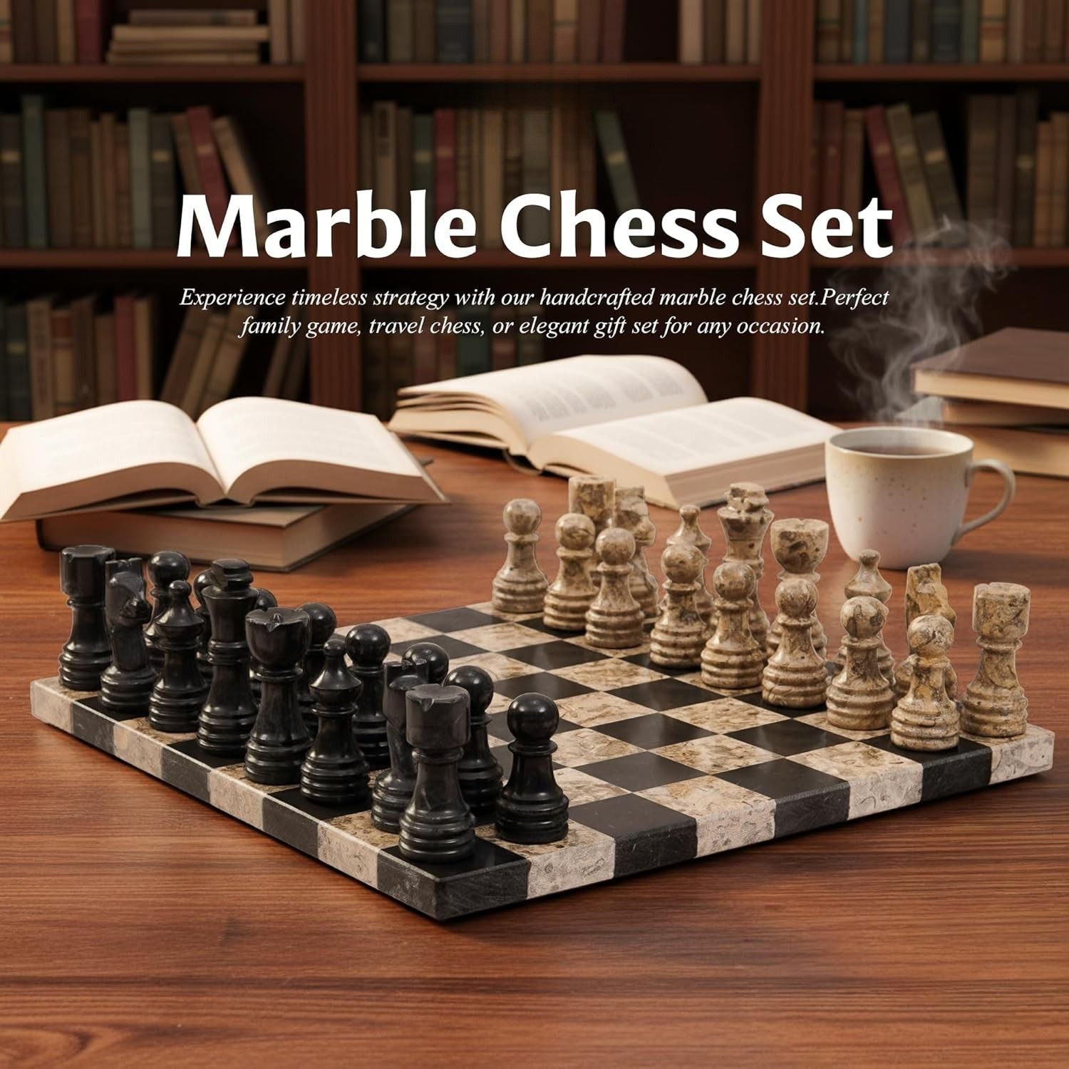Black And Coral Luxury Borderless Marble Chess Set