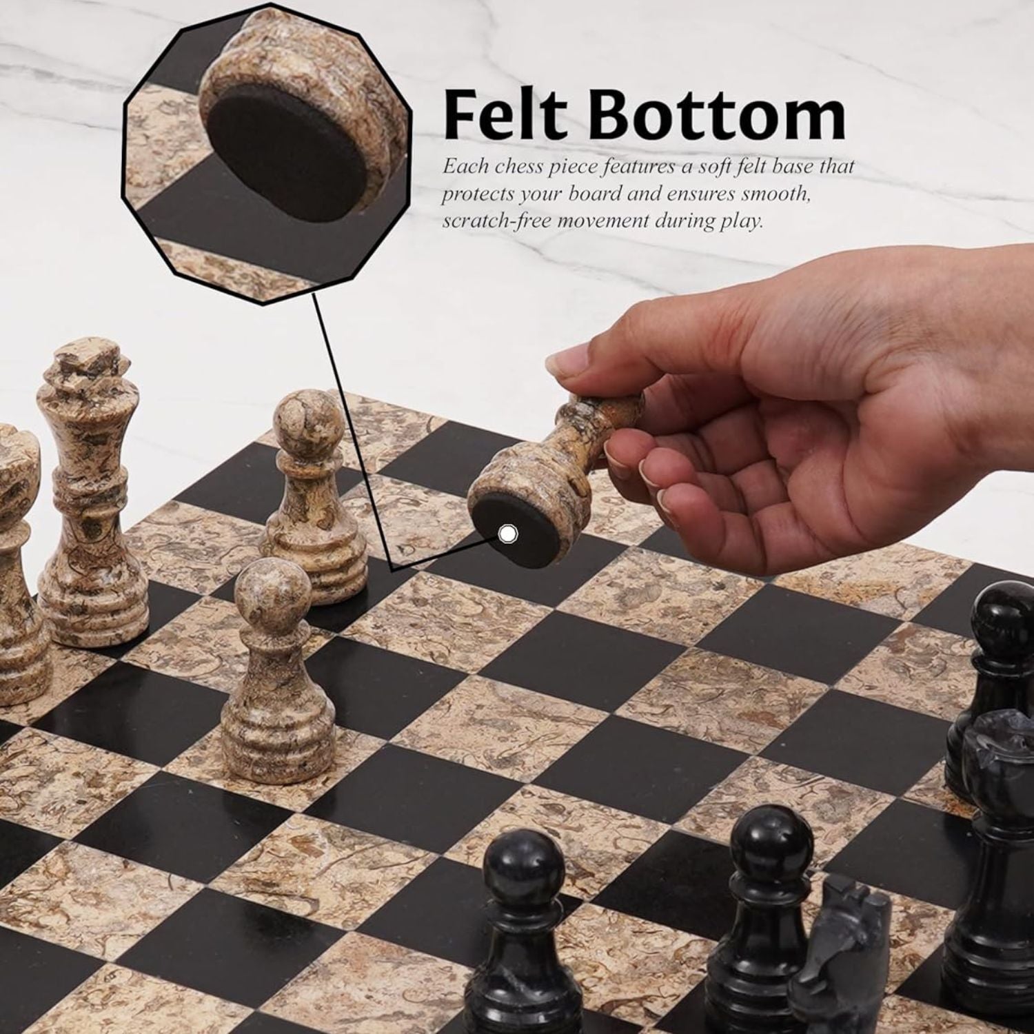 Luxury Borderless Marble Chess Set with Extra Queens