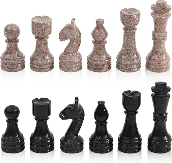 Oceanic and black marble chess pieces