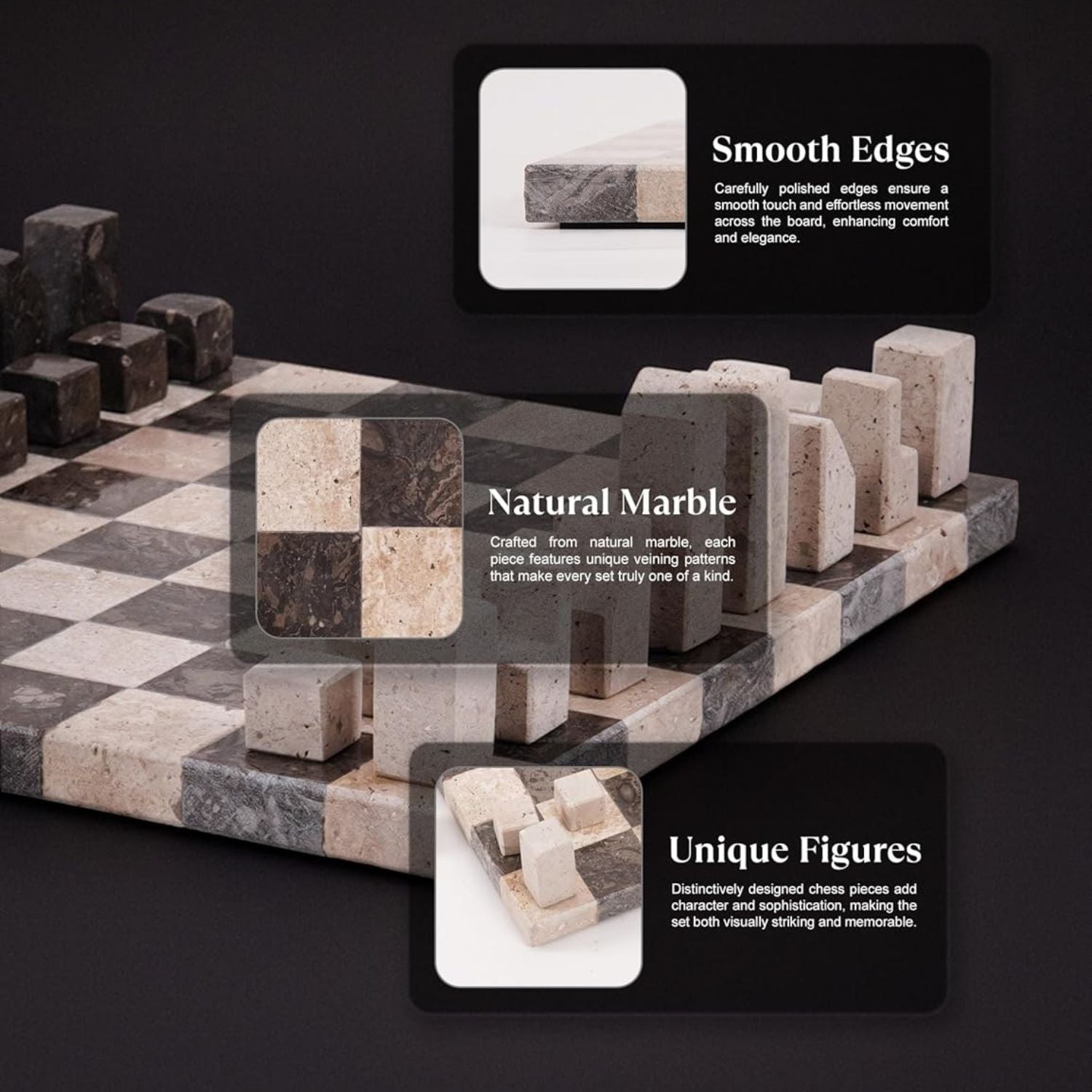 Luxury Marble Chess Set with Minimalist Geometric Pieces