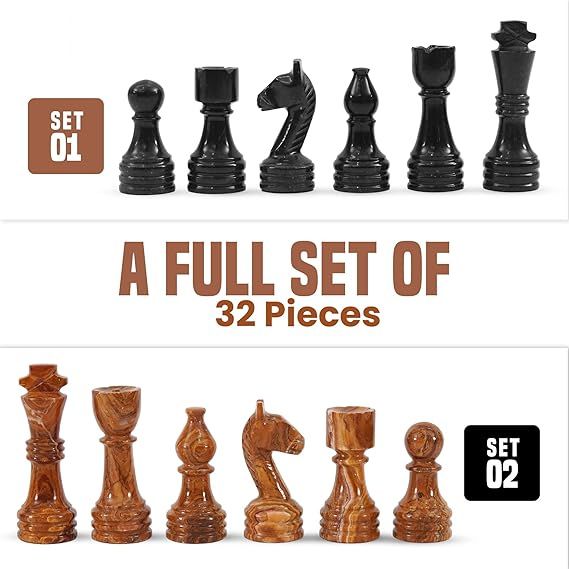 black and red onyx marble chess figures