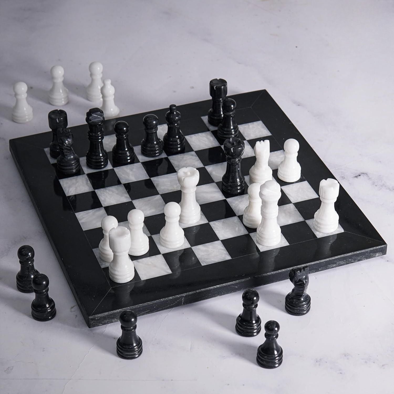 black and white onyx marble chess set