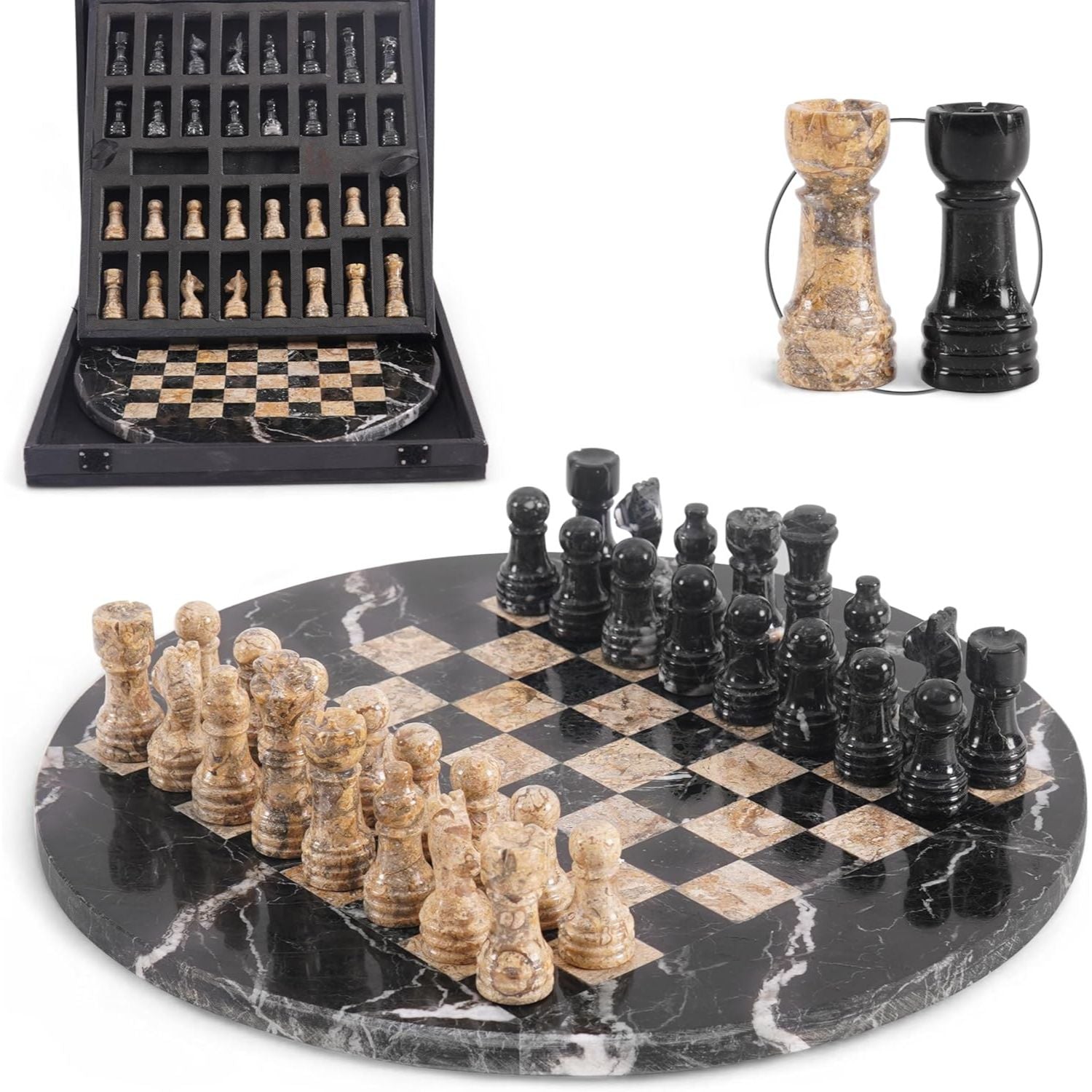 black coral round marble chess board