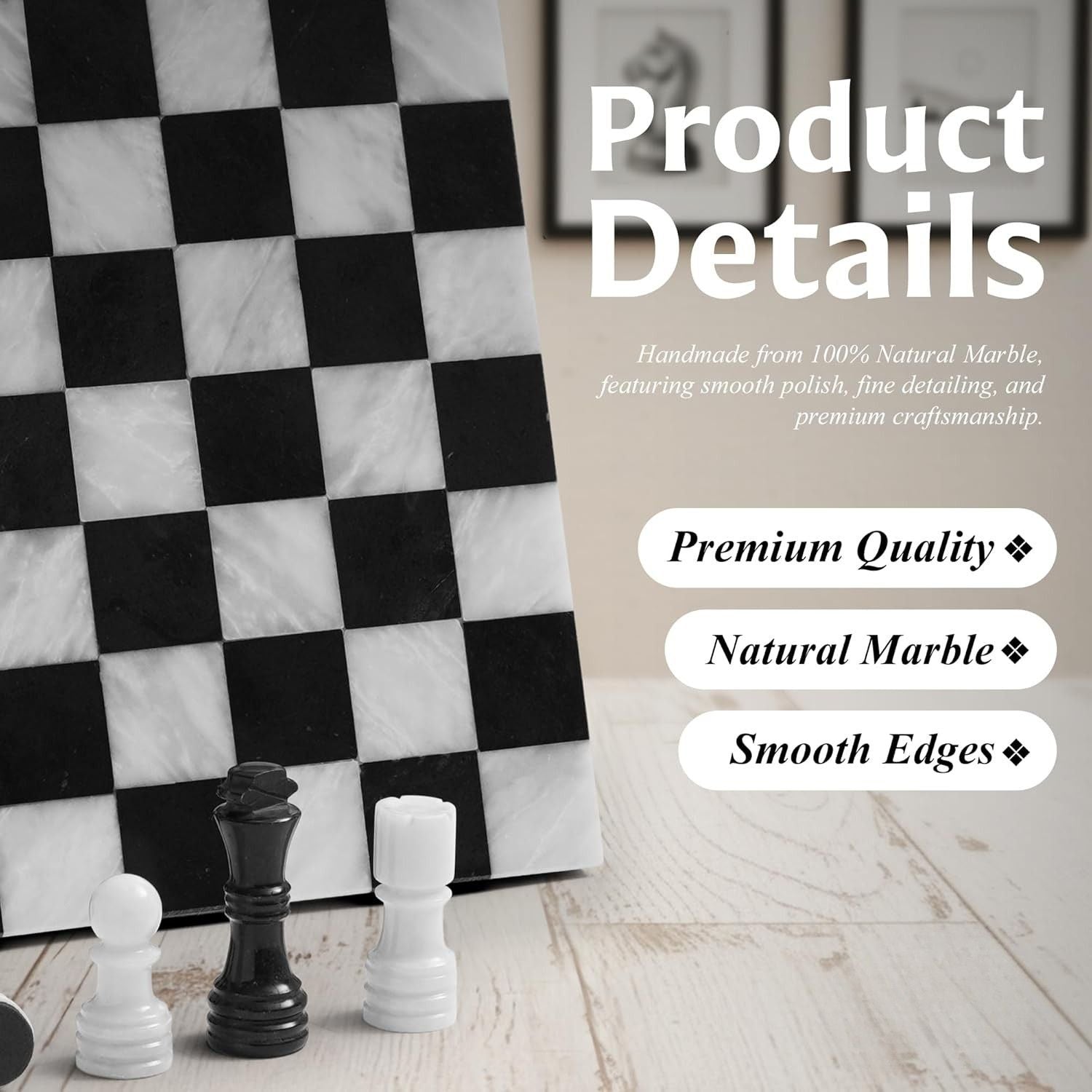handcrafted borderless white black chess