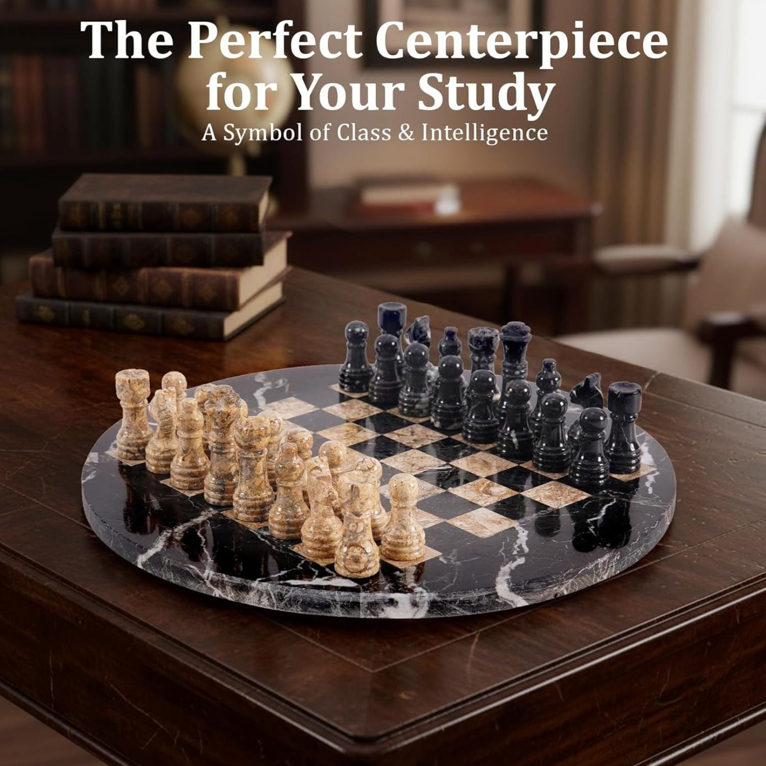 handcrafted round marble chess board
