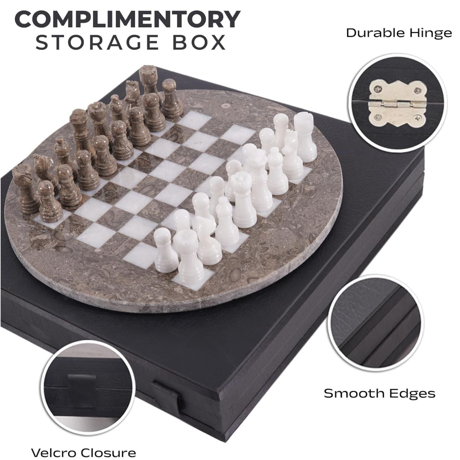 round handcrafted oceanic white chess