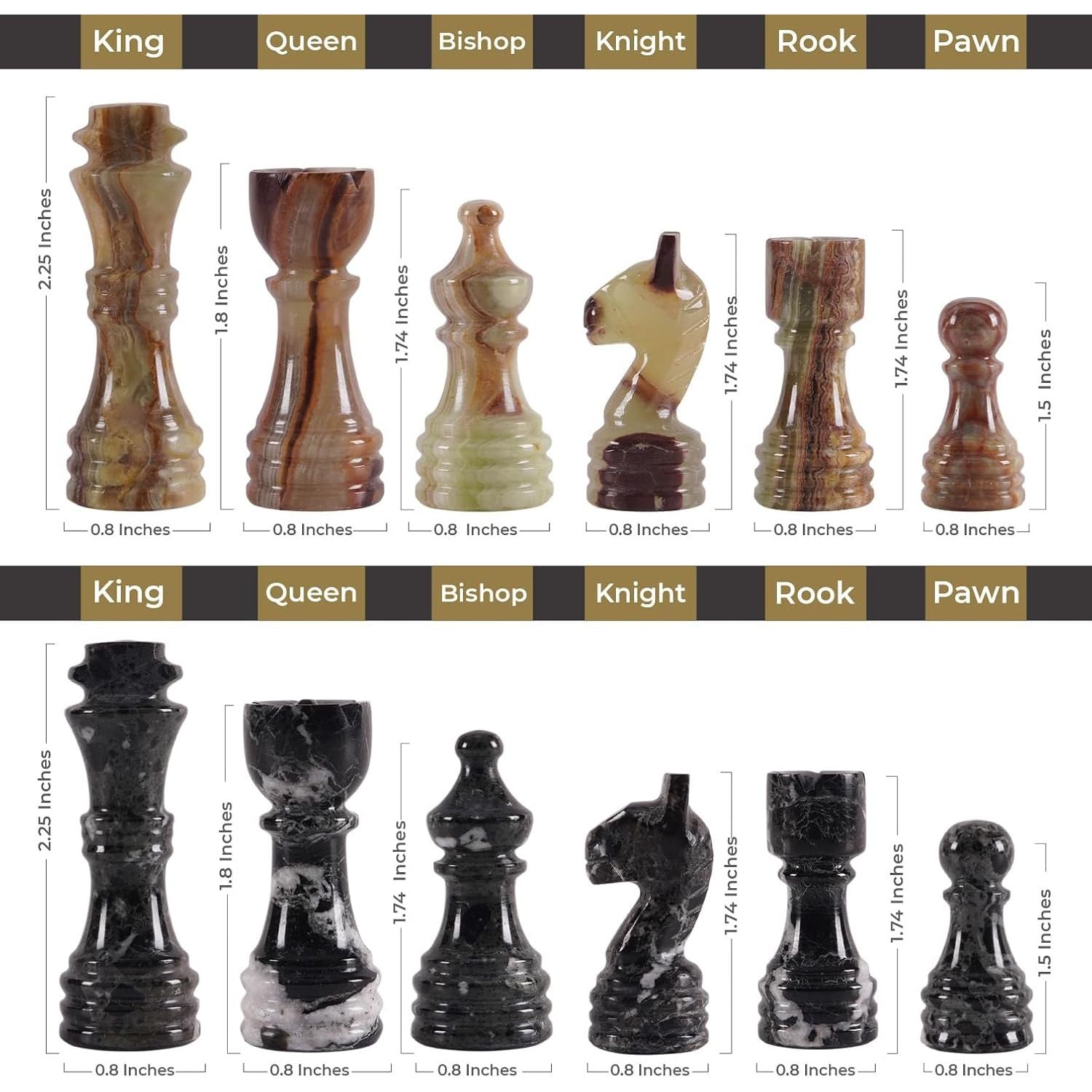 handcrafted black green chess pieces