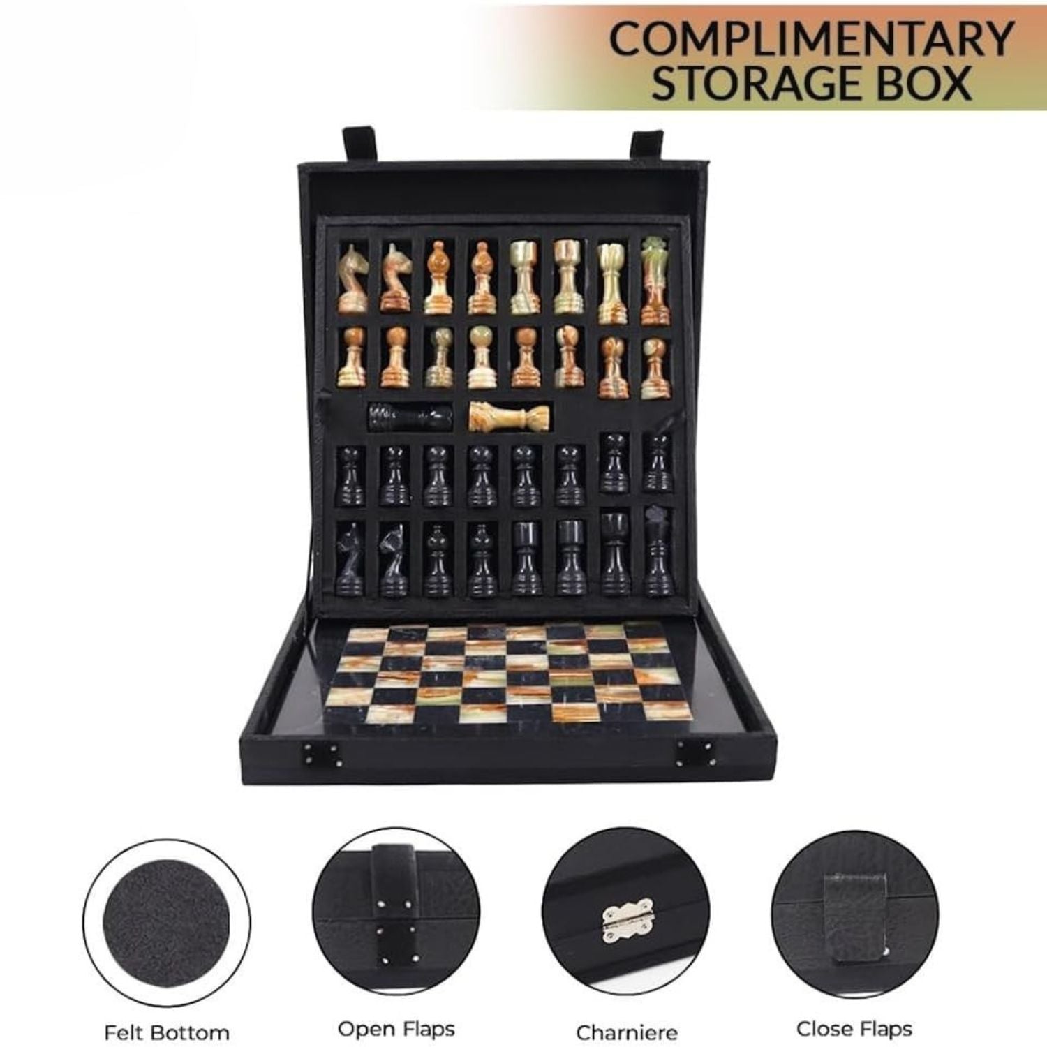 marble chess set with storage set
