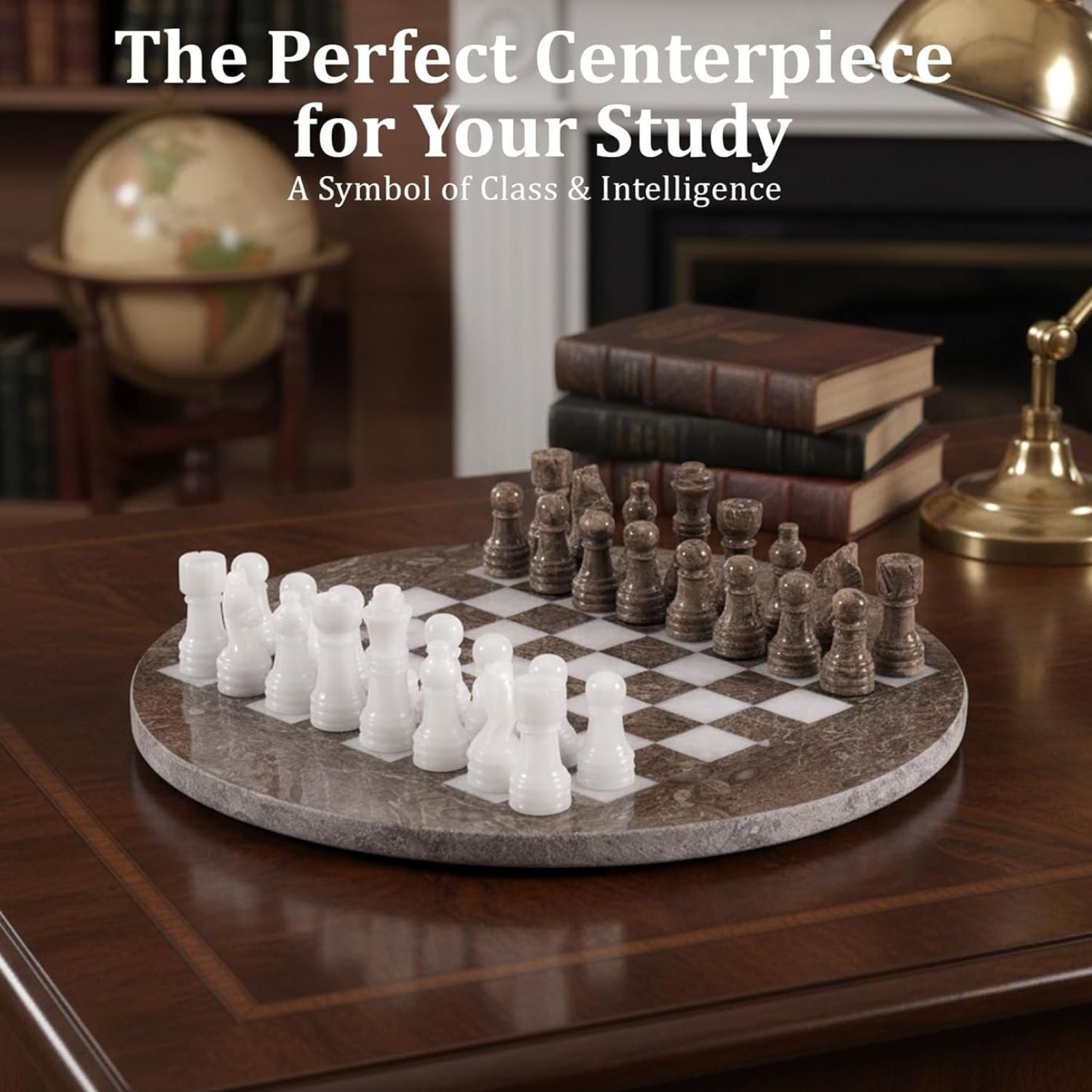 oceanic white round handcrafted marble chess