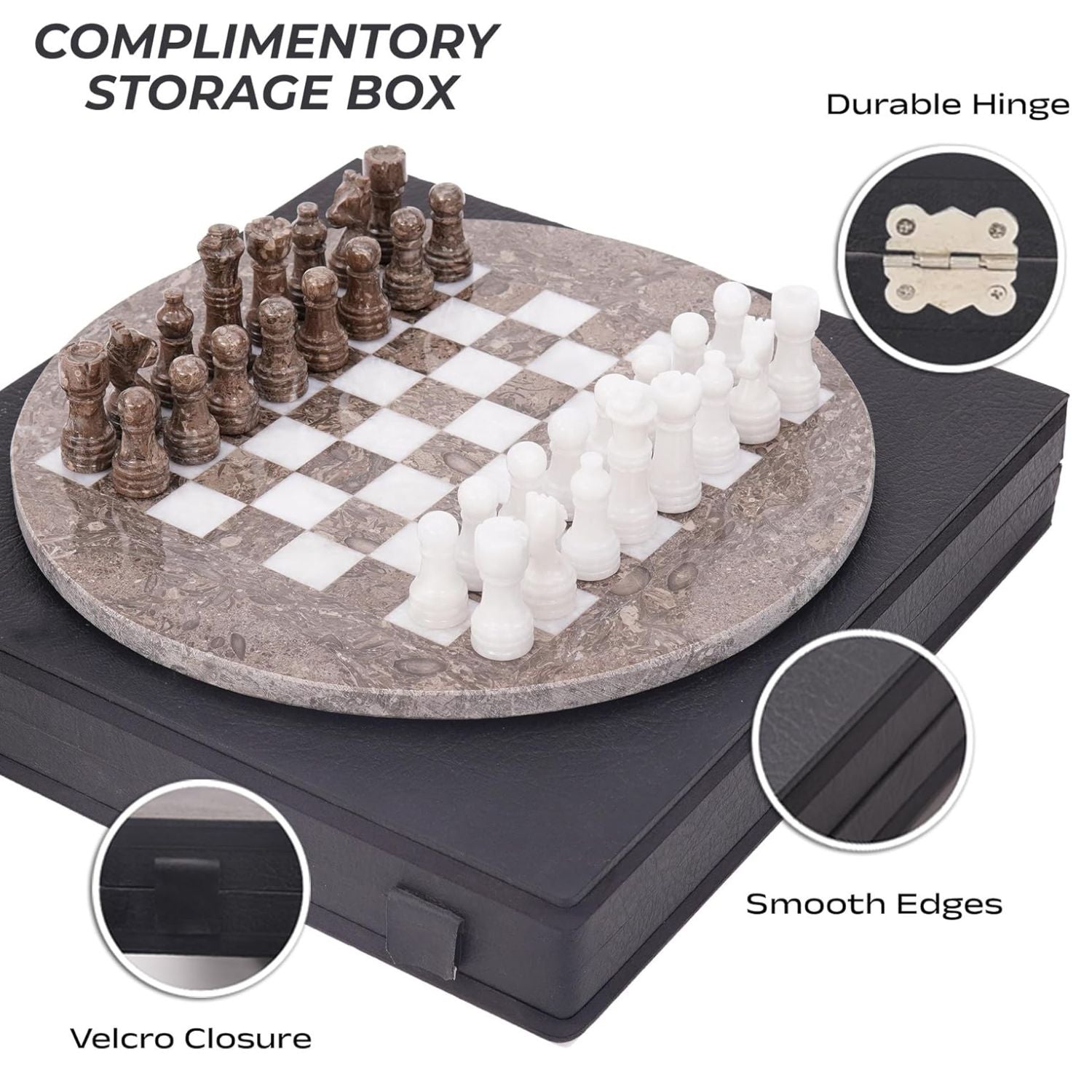 oceanic white round marble chess set
