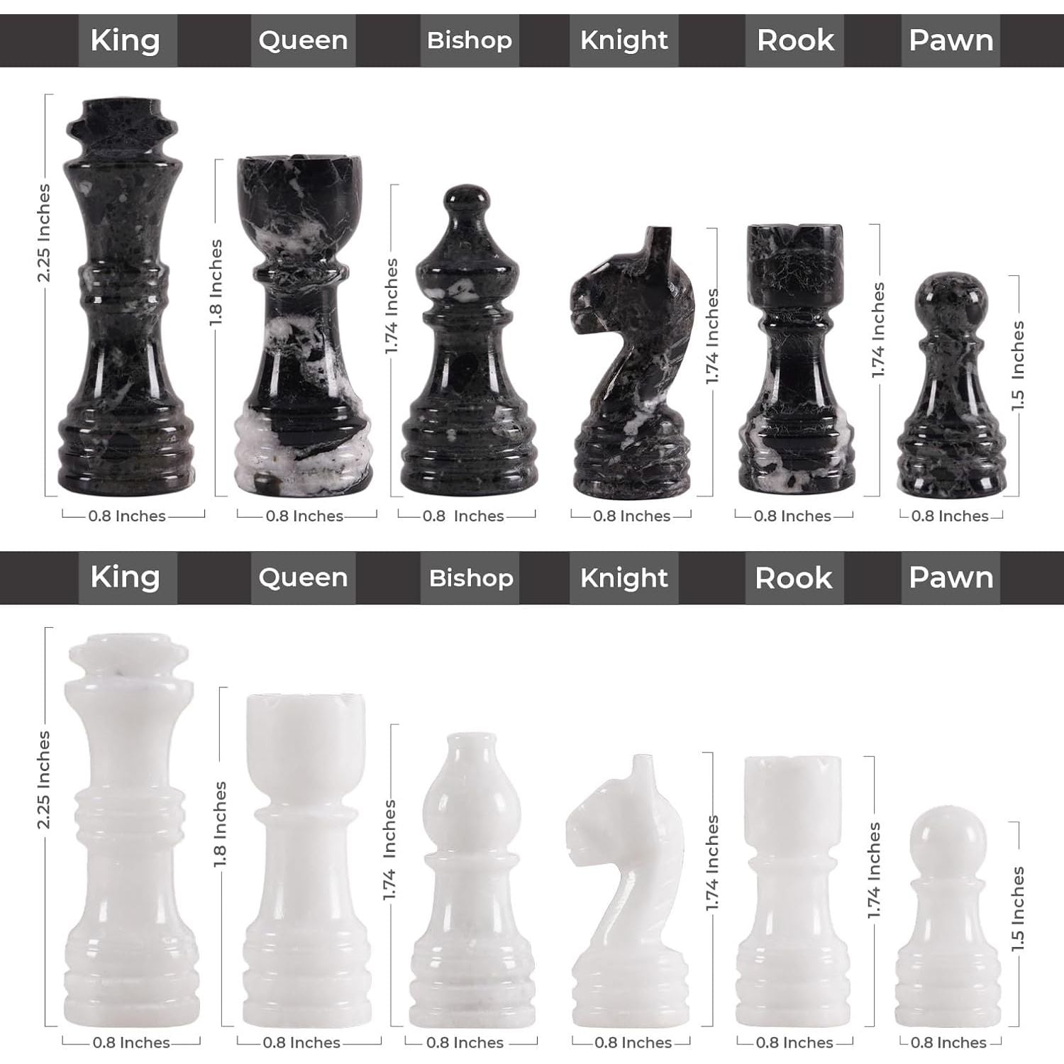 round handcrafted marble chess pieces