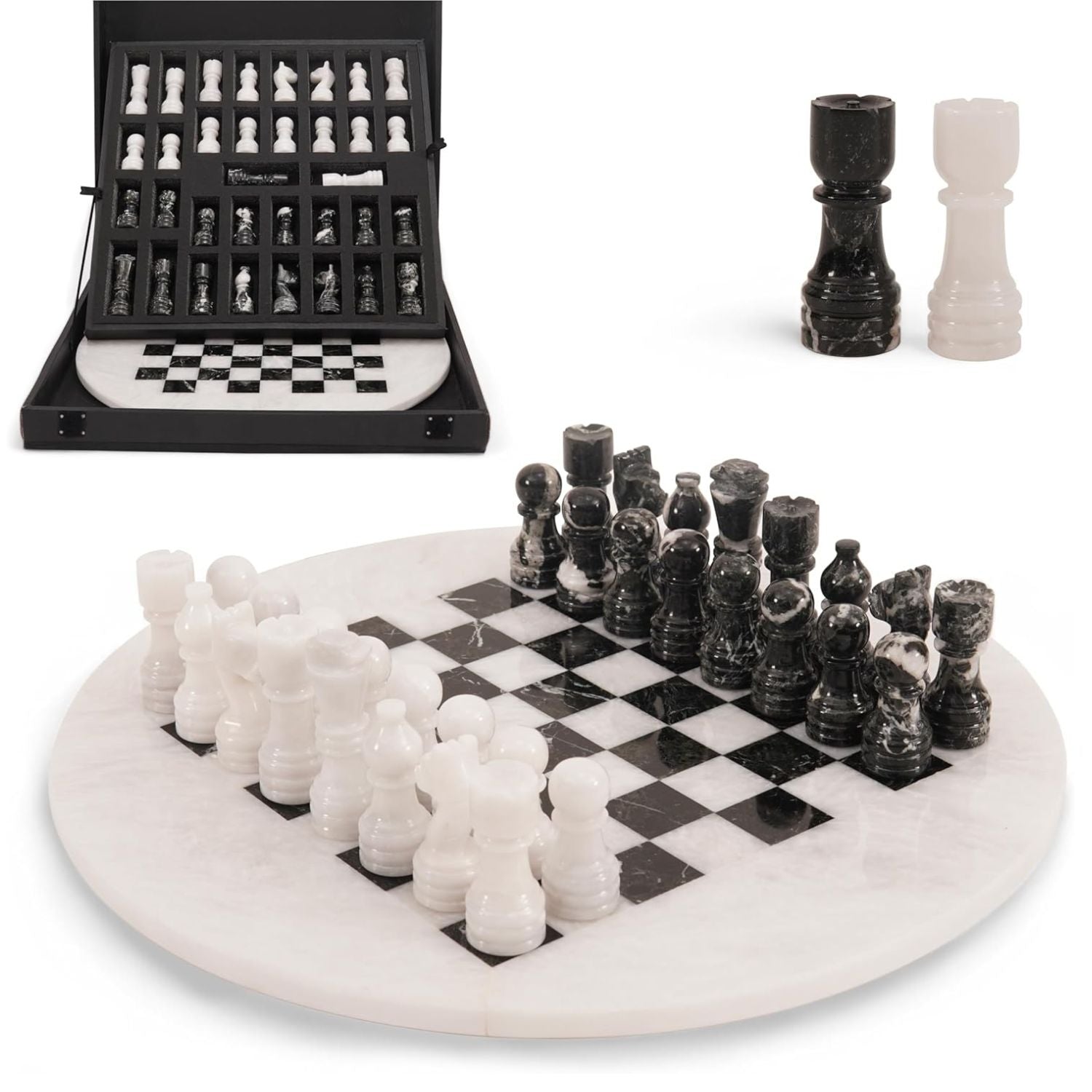 round handcrafted marble chess set