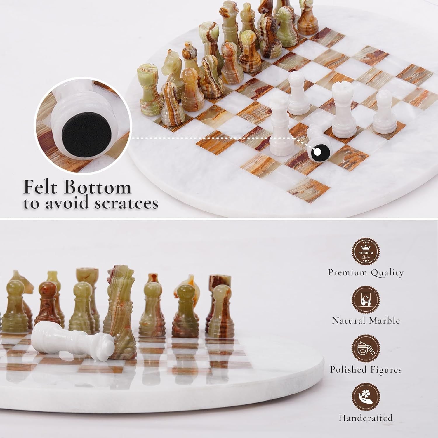 round handcrafted white and green chess