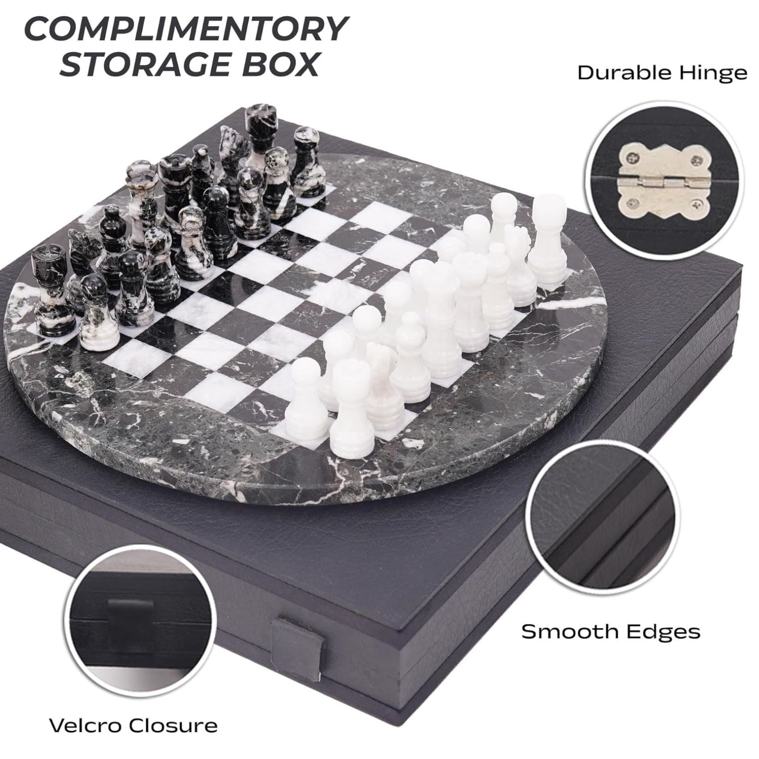 round marble chess set black white