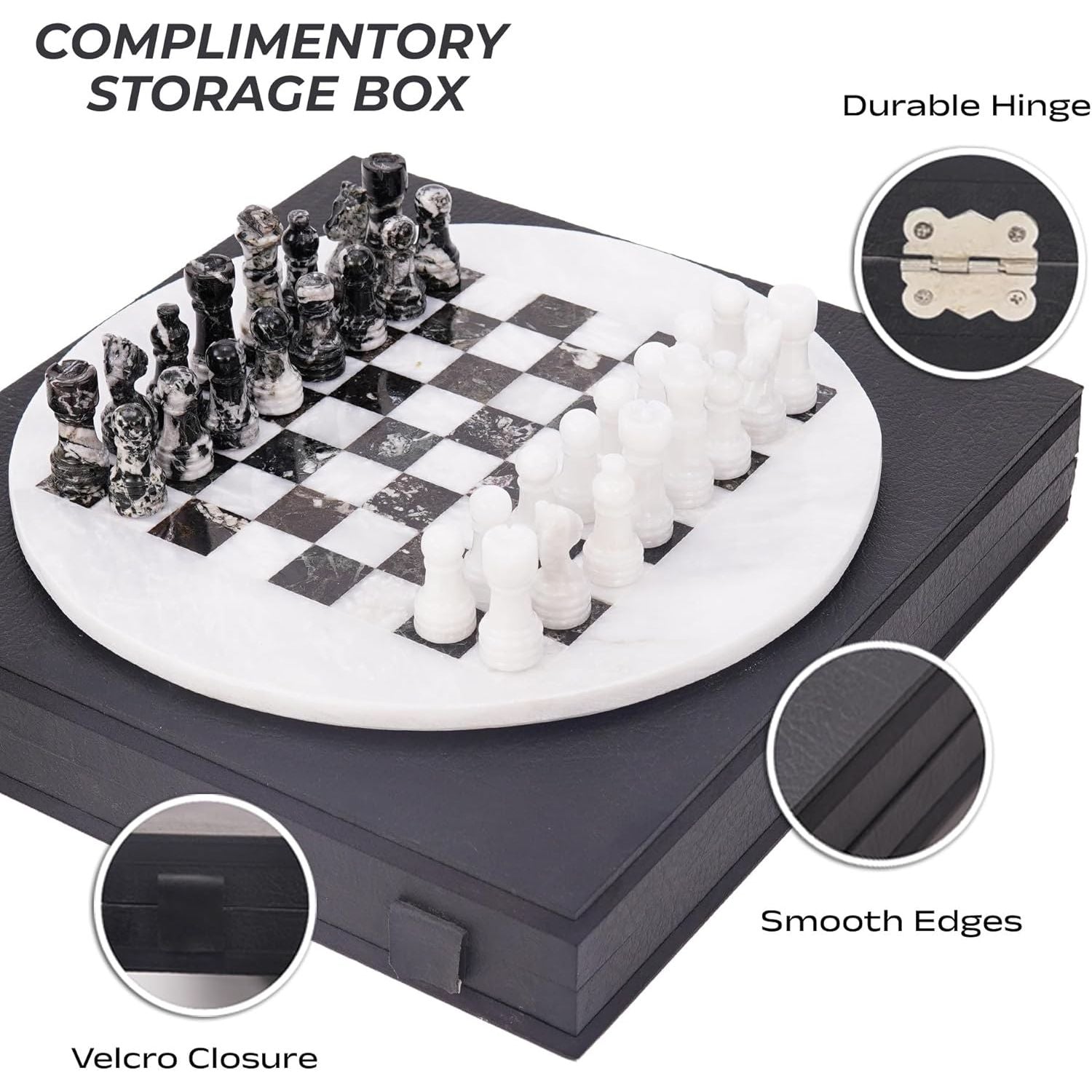 round marble white black chess board