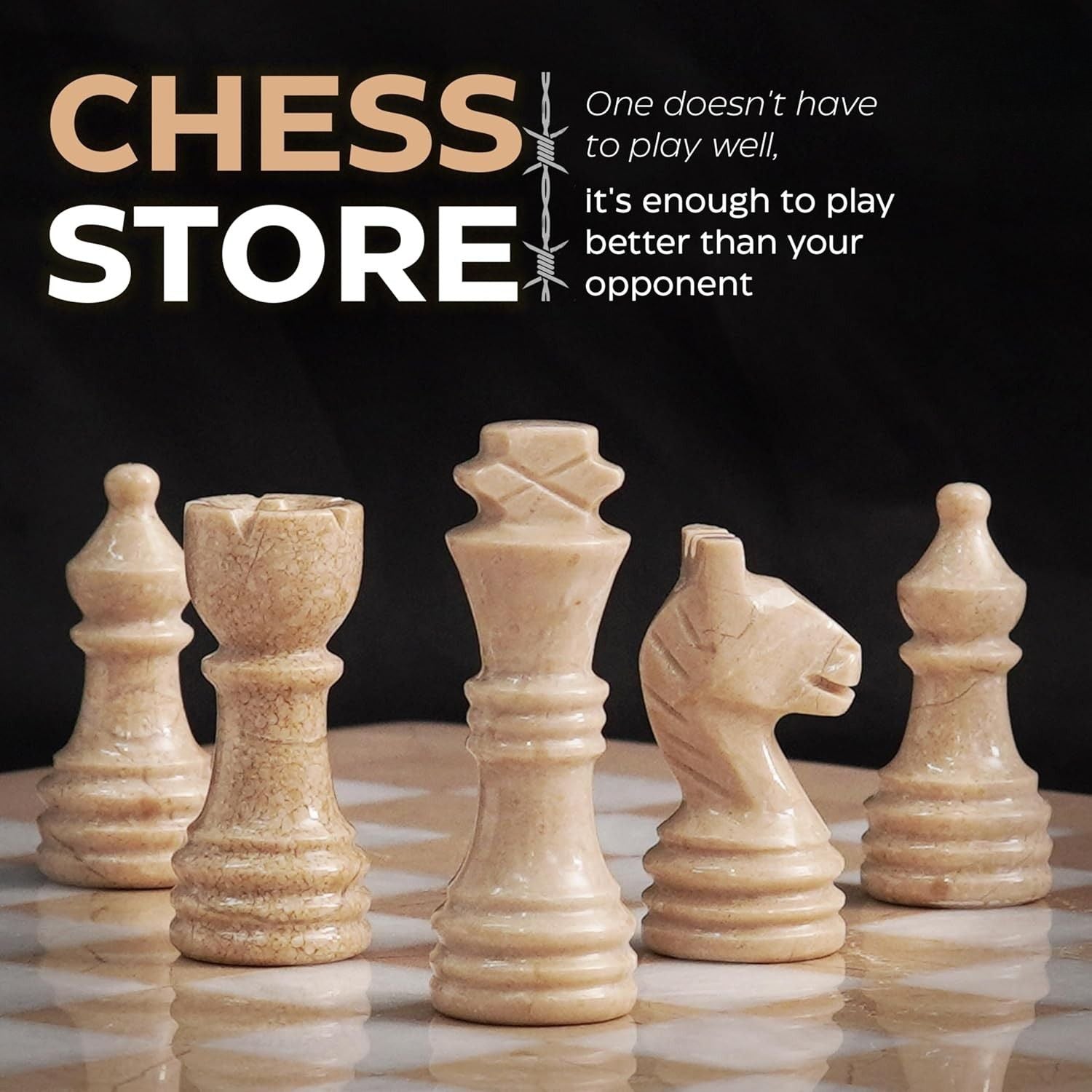 marble chess board and pieces