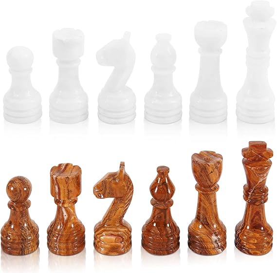 white and red marble chess pieces