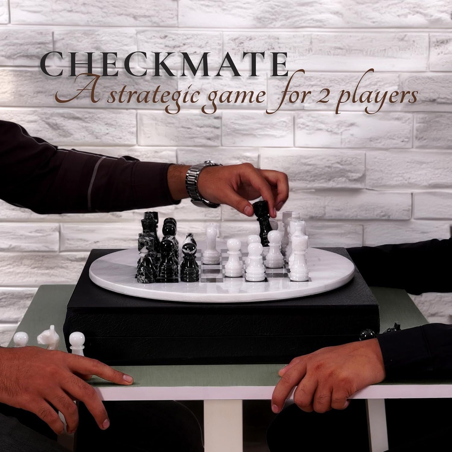 white black round marble chess