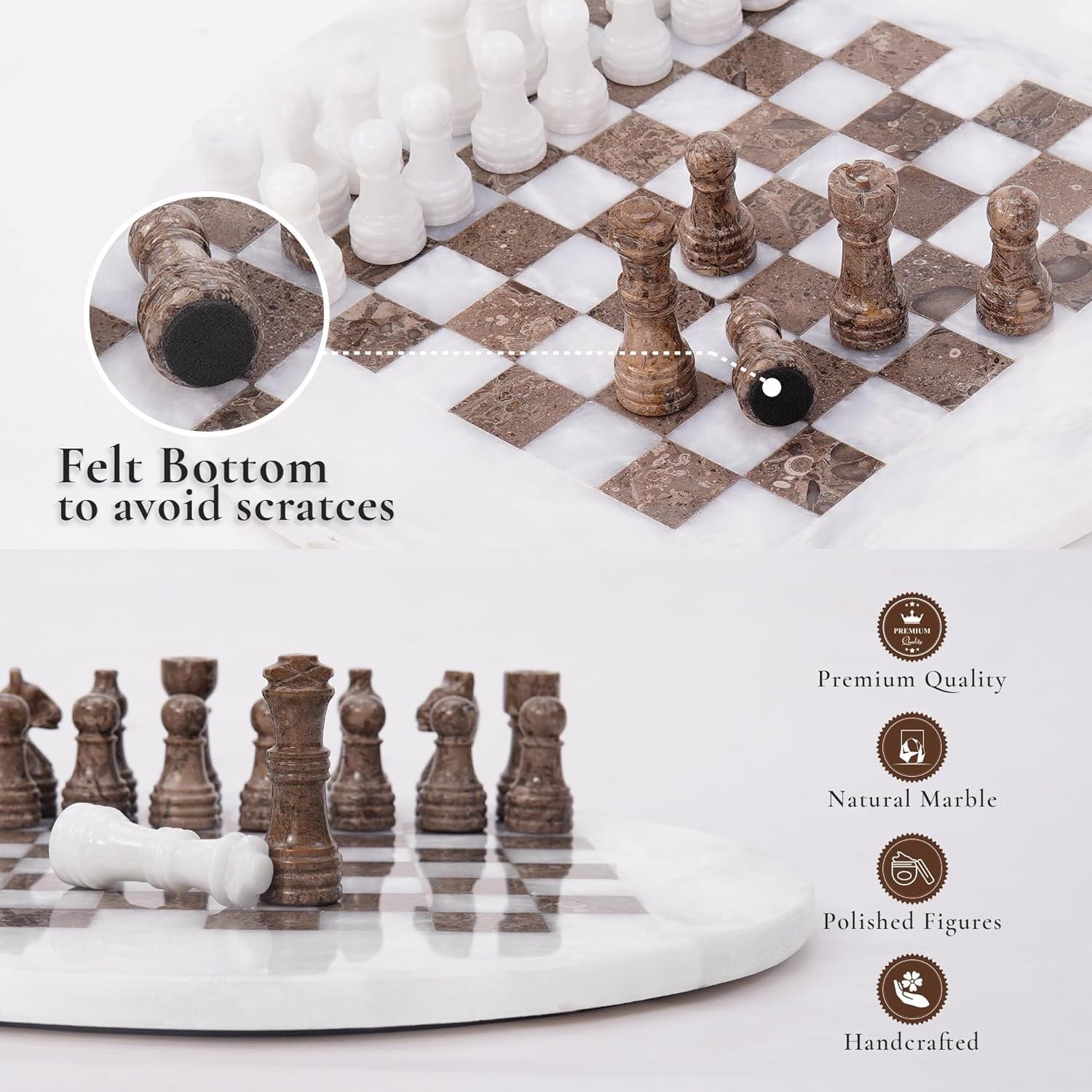 white oceanic round chess board