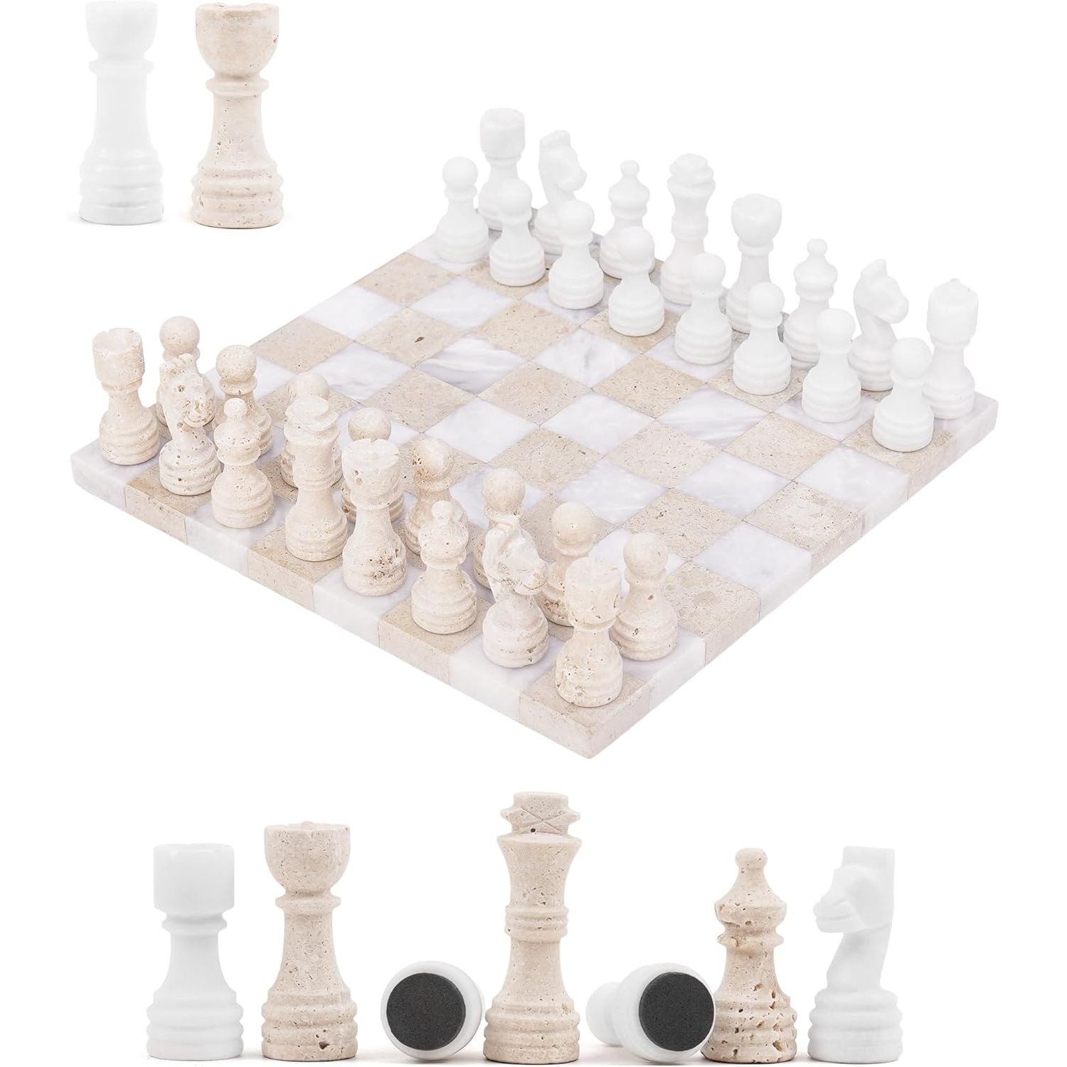white travertine marble chess set